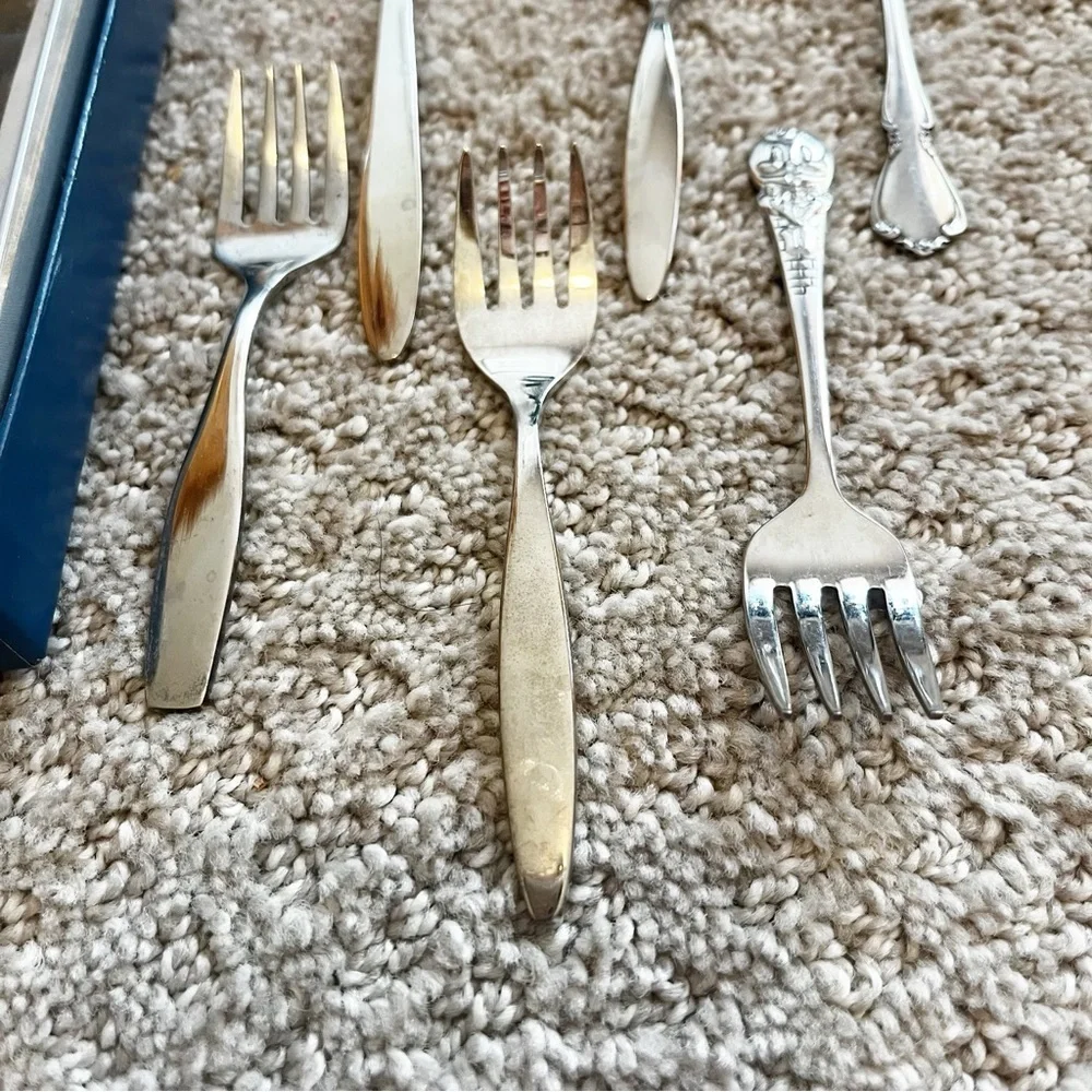 Vintage Baby Toddler Spoon & Fork Disney Oneida Leonard Stainless LOT of 7